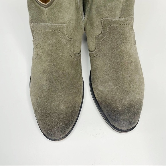 Bussola Western Leather Olive Green Distressed Ankle Bootie 6.5/7 - Picture 4 of 7